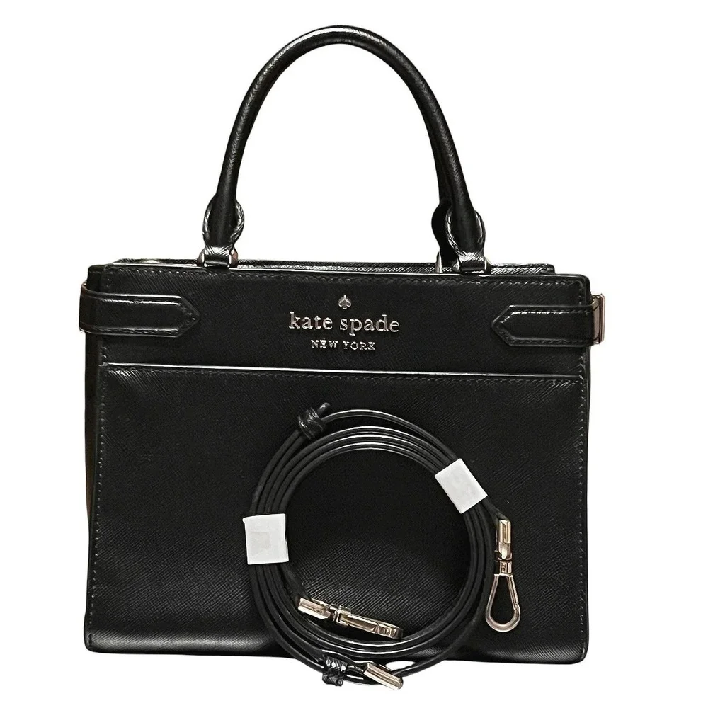 Kate Spade New York Black Saffiano Leather Small Satchel Crossbody Bag Gold Logo